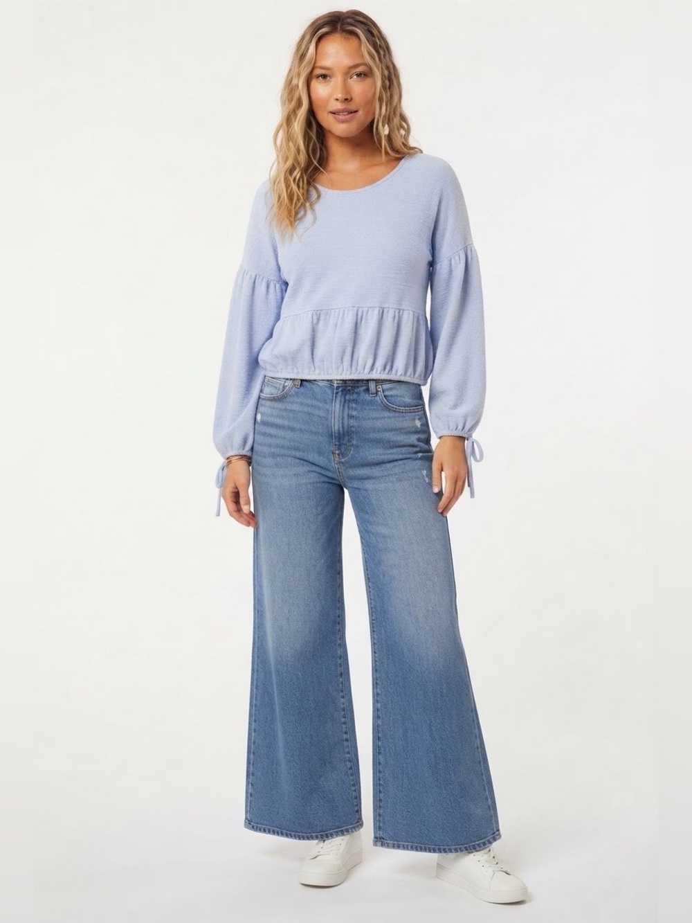 Aerie Baby Doll Puff Sleeve Top in Pale Sky Blue